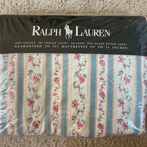Ralph Lauren Rosalie Blue Striped Chintz Queen Fitted Sheet BRAND NEW